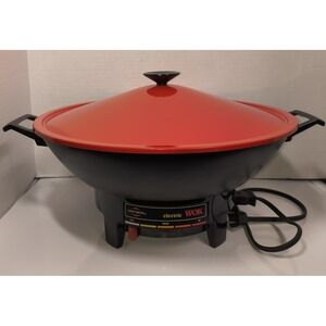 Vintage West Bend Electric WOK Skillet 6 Qt Model 79525 Red With Rack Lid Cord